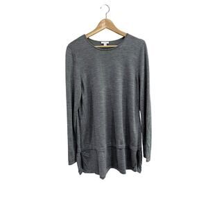 J Jill Gray Washable Merino Wool Long Sleeve Tunic Sweater Size Large